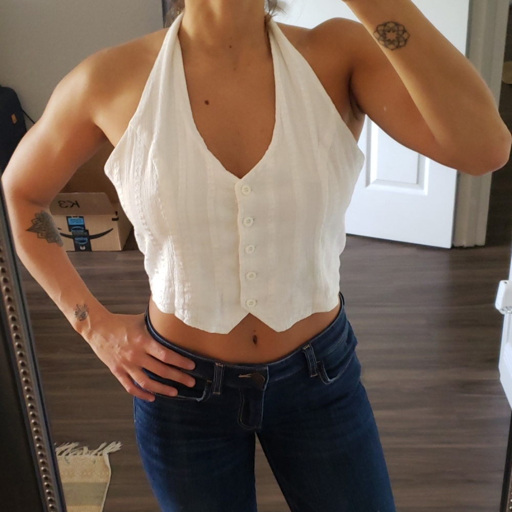 White cropped halter top